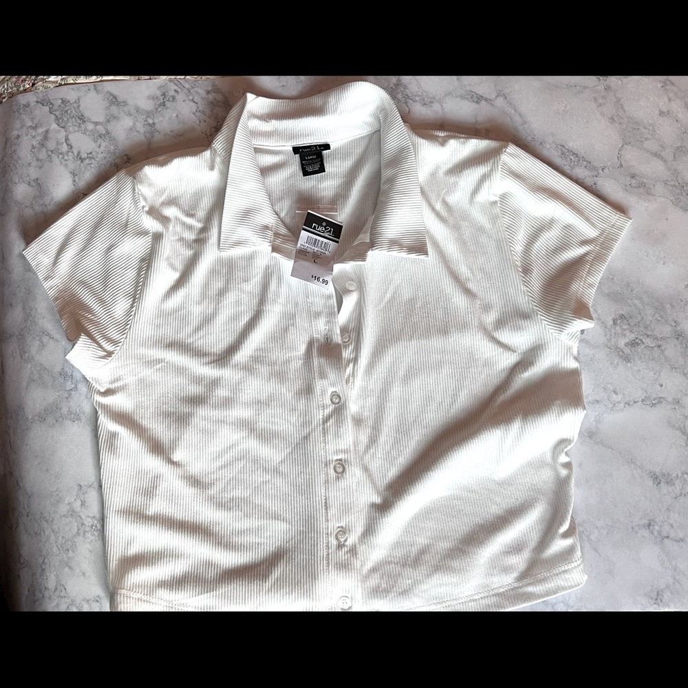 Rue21 White Collared Crop top